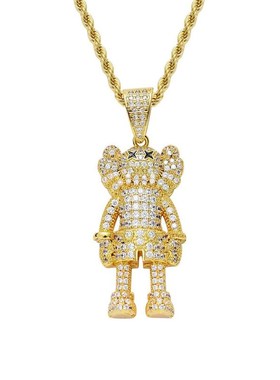 嘻哈项链芝麻街吊坠玩偶锆石个性kaws卡通男女满钻情侣欧美微镶熊