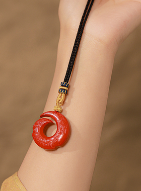 天然原矿高含量红砂吊坠朱砂时来运转手工编织项链女款国风本命年