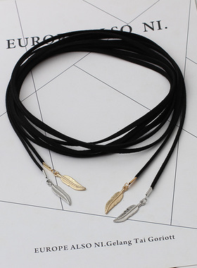 Long multi-layer Velour Necklace Vintage leaves pendant swea