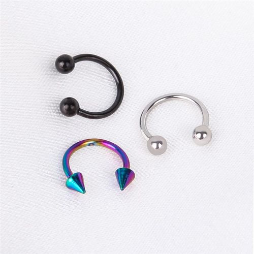 2Pc Cone Spike Horseshoe Circular Septum Nose Ring Stainless - 图3
