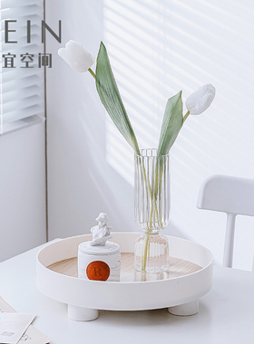 ins风北欧托盘香薰化妆品木质圆形多功能收纳盘桌面家居装饰摆件