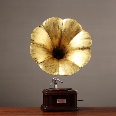 极速衣柜上摆设墅样板房酒店装饰摆件家居客厅酒柜铁艺留声机模型