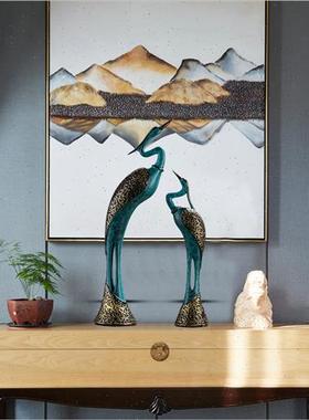 新中式仙鹤摆件样板房软装客厅玄关摆设电视柜博古架酒柜装饰品