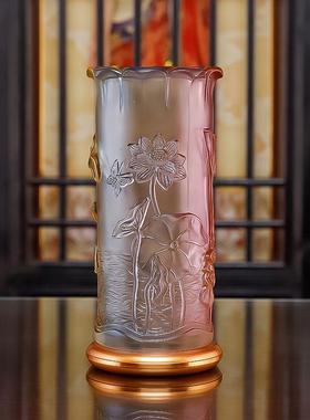 极速琉璃直筒香桶装香放香桶佛前香筒家用荷花纹插香桶香用摆件