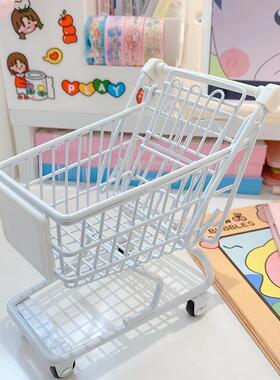极速可爱粉色迷你小推车美妆蛋架少女心铁艺购物车收纳盒桌面摆件
