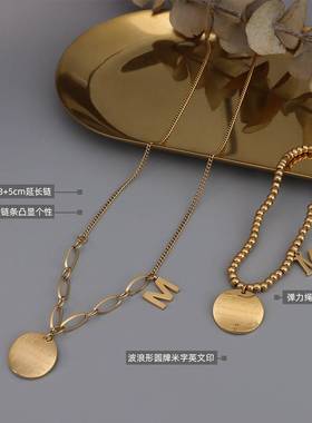 -ins wind wave round card star rice M letter collarbone neck