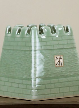 极速汝瓷开片多功能中国风古城笔筒办公桌面文房四宝书房摆件收纳