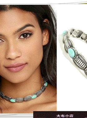 吉普赛项链士气质项圈锁骨链 时尚女合金欧美镶松石设计颈链 合金