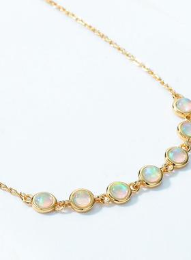 项链轻奢女链锁骨小众欧泊银新款925高级石日本水晶彩色天然合成