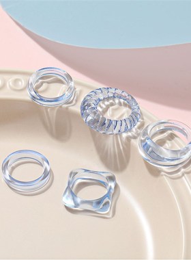 Transparent finger rings women 5-piece set树脂透明戒指女