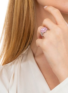 Valori Jewels Magnolia Flower Ring, 2 Ct Zircon Pink Pear Ge