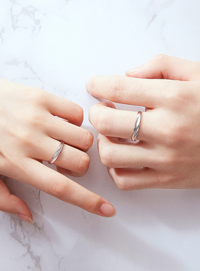 925纯银情侣戒指女小众开口刻字生日礼物送男女友情侣款对戒一对