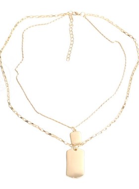 -Hip Hop tend Alloy Square Pendant Double Layer Necklace Wom