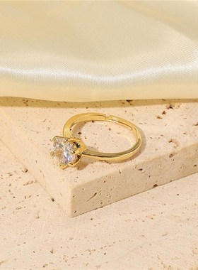 -INS style ring 18K gold white round zircon six-prong ring r