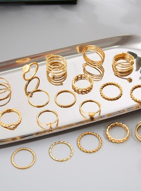 18pcs set Metal alloy ring18件套 几何金属风叠戴女士关节戒指