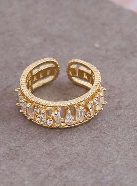 Jewelry 18K Gold Full Diamond Zircon Ring Personality tendy