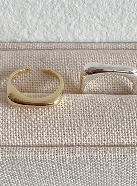 林有有 韩版小众简约个性S925纯银戒指女不规则光面素银戒指环