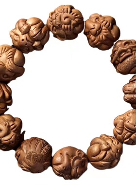 正宗老山檀香手串十二生肖雕刻珠子配饰小叶紫檀木佛珠文玩手链子