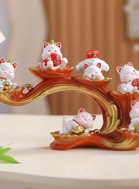 可爱招财猫小摆件办公室桌面装饰品工位电脑创意车载车内饰品摆设