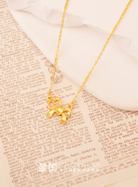 盈国蝴蝶结小马铜镀金项链