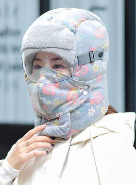 涂鸦帽子女冬季保暖神器护耳骑车防风防寒滑雪帽加绒加厚雷锋帽男