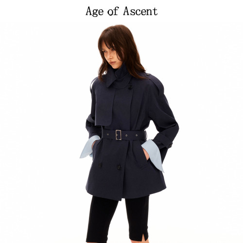 Age of Ascent 匹马棉两件式撞色设计感中长款双排扣风衣 - 图0