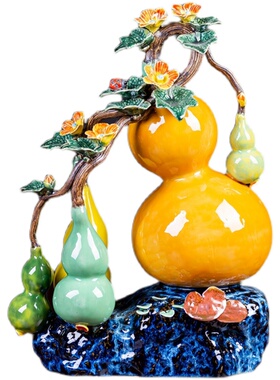 大号葫芦摆件石湾公仔陶瓷工艺品新中式客厅N玄关装饰乔迁新居礼