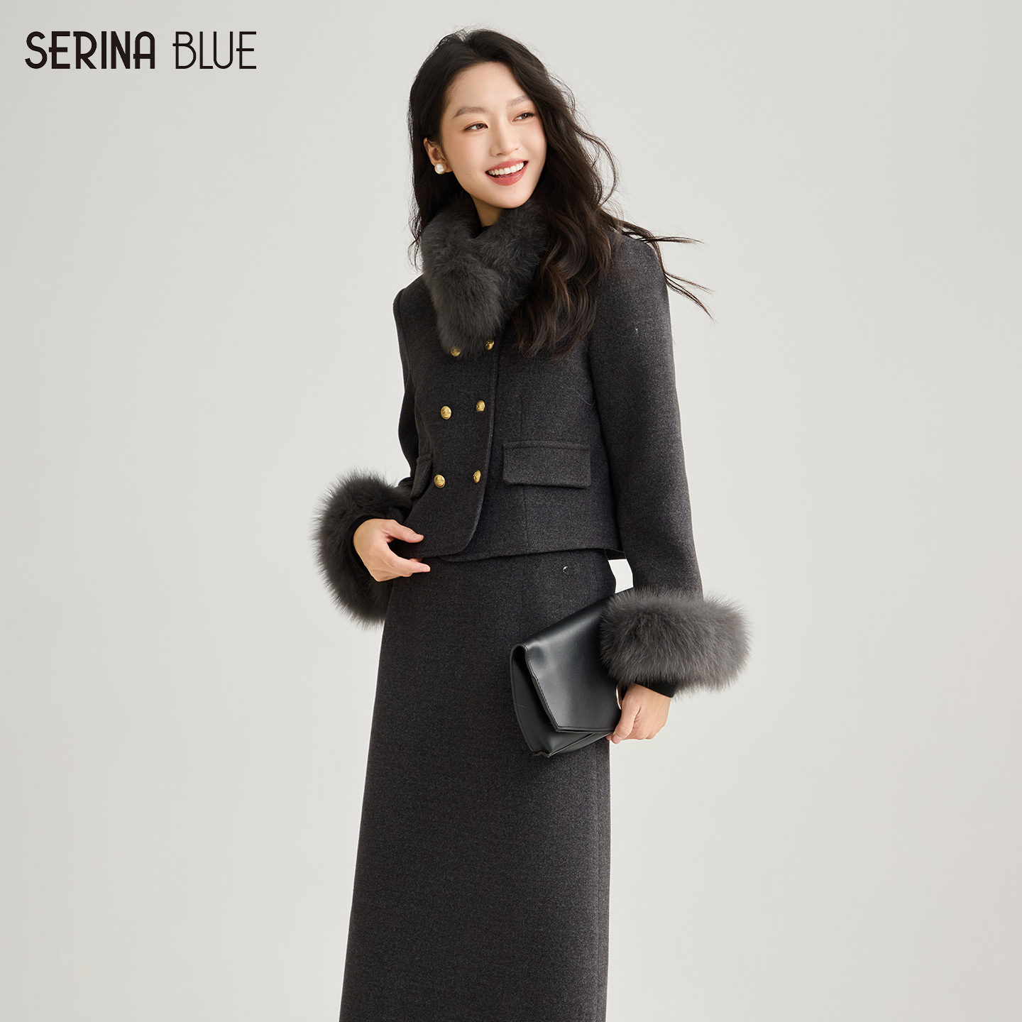 SeRinaBlue商场同款2026春季新款小香风羽绒套装女毛呢外套两件套,淘宝优惠券,粉丝福利购,淘宝优惠卷