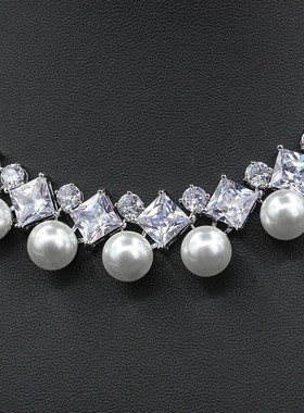 项链耳环珍珠套装新娘礼服首饰婚纱饰品欧美锆石晚宴女时尚锁骨链