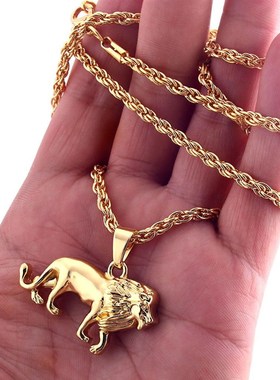 Fashion Hip Hop Lion Animal Pendant Necklace Long Metal Swea