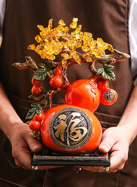 极速葫芦柿子摆件鹿客厅寓意好家居玄关电视柜书房装饰品乔迁新居