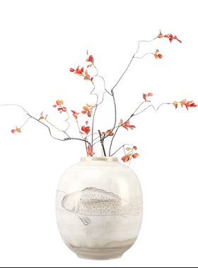 新中式创意陶瓷花器摆件样板房售楼处客厅玄关博古架禅意花瓶软装