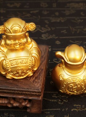 速发黄铜金色财神饰摆件居家摆件复古工艺品摆件酒柜电视装爷品摆