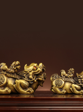 速发铜貔貅件摆一对独角貔貅家居客厅装饰品店铺乔业开迁中式礼品