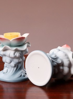 速发供佛莲花烛台摆件佛陶灯底座家用佛前酥油灯灯盏供瓷台座灯架