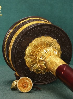 速发西藏族手摇转转金筒平底实木六字用言经桶藏式家真转简
