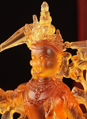 快速发货琉d璃文殊菩萨藏式像黄色大小号像莲花底座居家客厅桌面