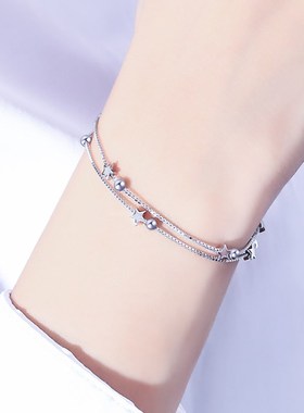 纯银多层手錬女韩版简约个性学生星星圆珠双层手环女友生日礼物