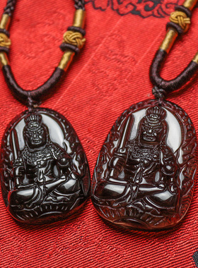 不动尊明王菩萨吊坠冰种黑曜石本命佛属鸡生肖八大守护神项链男女