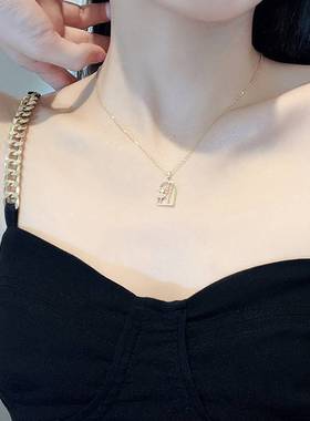 极速Temperament titanium steel necklace simple diamond inlai