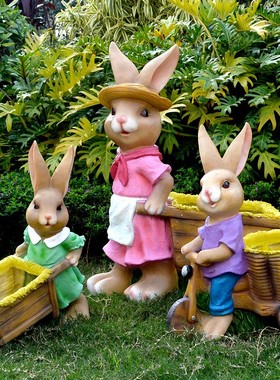 园林景观雕塑小品卡通兔子花缸户外花园庭院装饰别墅花盆创意摆件