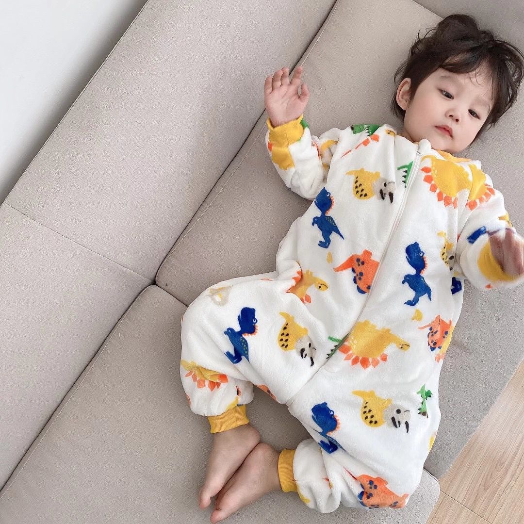 儿童连体睡衣2024新款秋冬加厚款法兰绒男童女童小宝宝家居服睡袋 - 图0