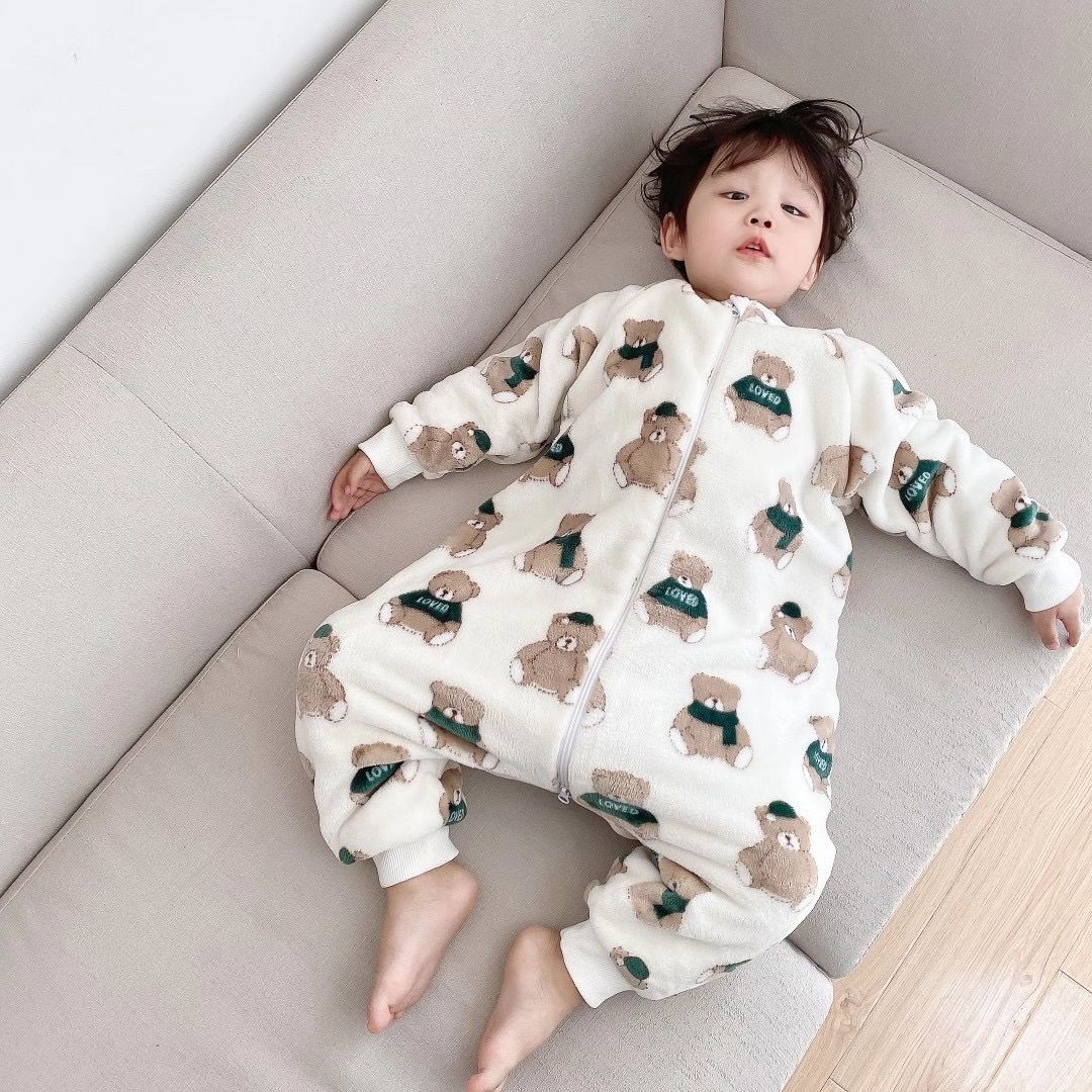 儿童连体睡衣2024新款秋冬加厚款法兰绒男童女童小宝宝家居服睡袋 - 图2