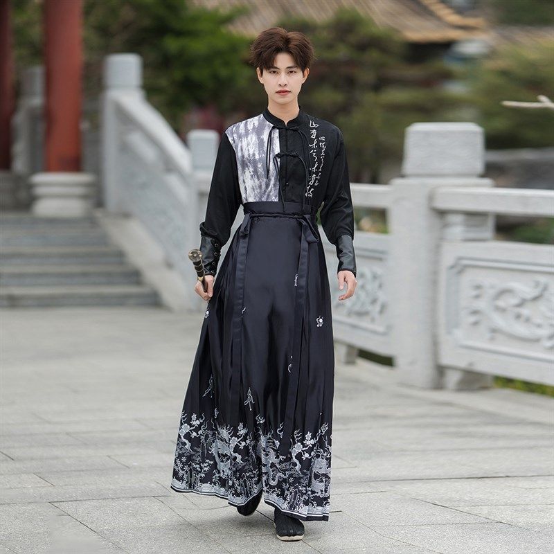 新中式衬衫男马面裙男生改良古装汉服古风武侠风套装春夏款中国风,淘宝优惠券,粉丝福利购,淘宝优惠卷