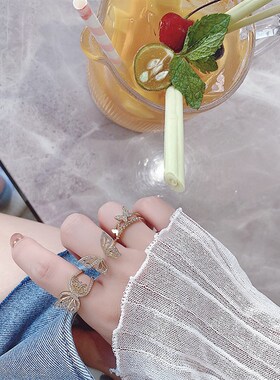极速仙女温柔~小众设计蝴蝶戒指女ins潮网红时尚复古个性开口食戒