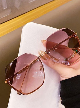 2022年新款无框切边圆形太阳眼镜潮气质太阳眼镜女大脸显瘦眼镜抗