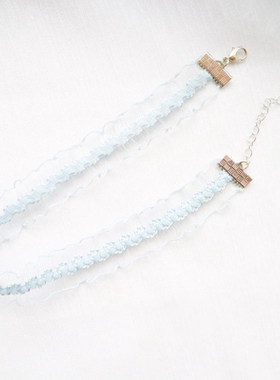 日韩甜美少女雾霾灰蓝色蕾丝蝴蝶结爱心项链CHOKER颈链短款锁骨链