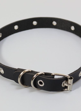 朋克风个性鸡眼钉孔项圈女项链皮质锁骨链皮带扣颈带手环两用饰品
