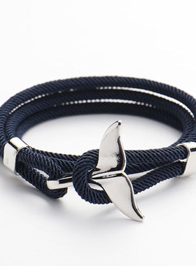鲸鱼尾手链男手工编织手绳海洋生物活扣手环百搭情侣款