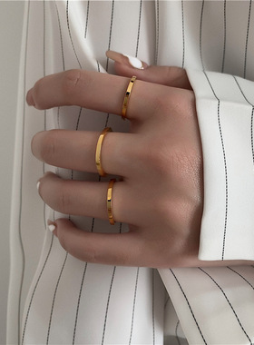 光面素圈戒指简约极细窄版钛钢叠戴指环显白冷淡风